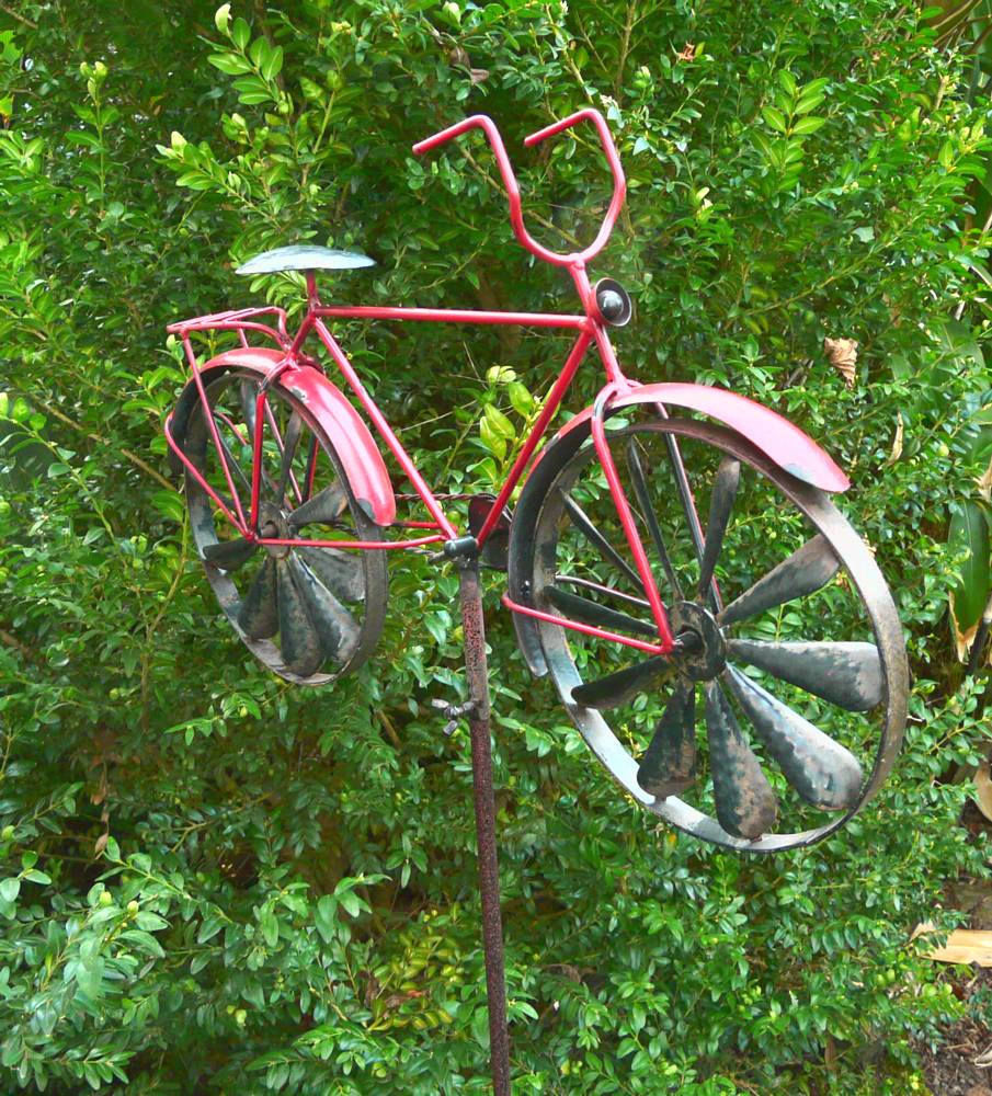 Windrad Gartenstecker Windspiel Fahrrad rot Metall